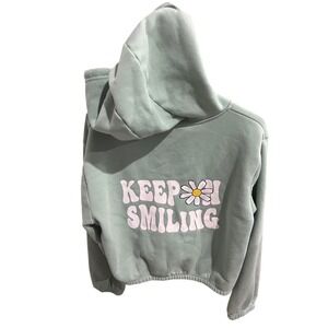 Angel Cult Hoodie Women's L Keep Smiling Daisy Sage Green Rare Zip-Up Sweatshirt